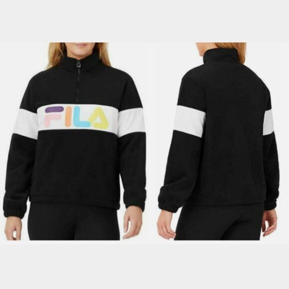 Fila Tops - FILA Women's Black Color Block Quarter Zip Fleece Pullover Sweatshirt Sz Medium